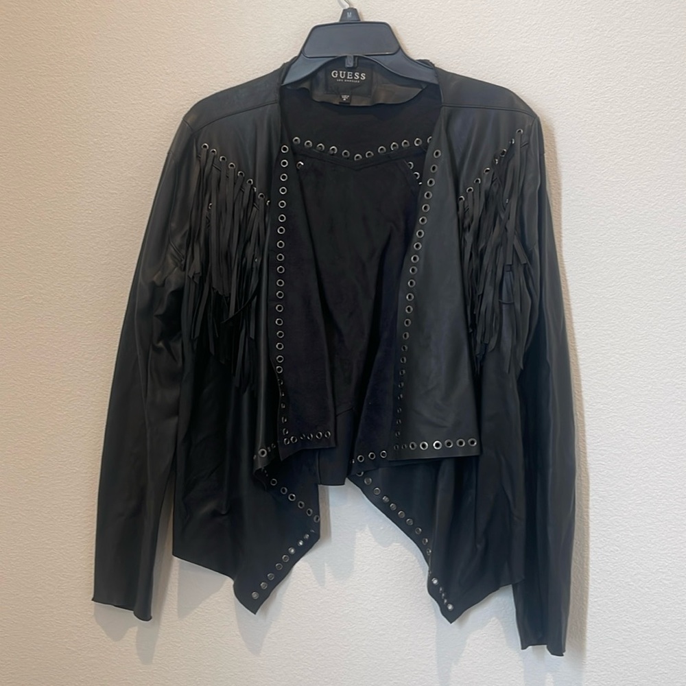 Guess feaux leather fringe jacket